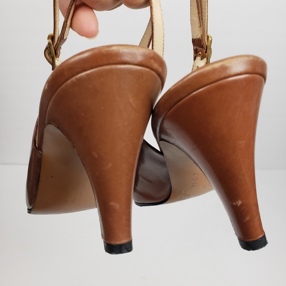 Ferragamo Cognac Brown Leather Slingback Heels 7.5 - Picture 11 of 16